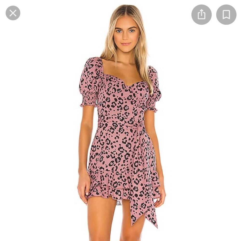 MAJORELLE Pink Leopard Print Puff-Sleeve Mini Dress